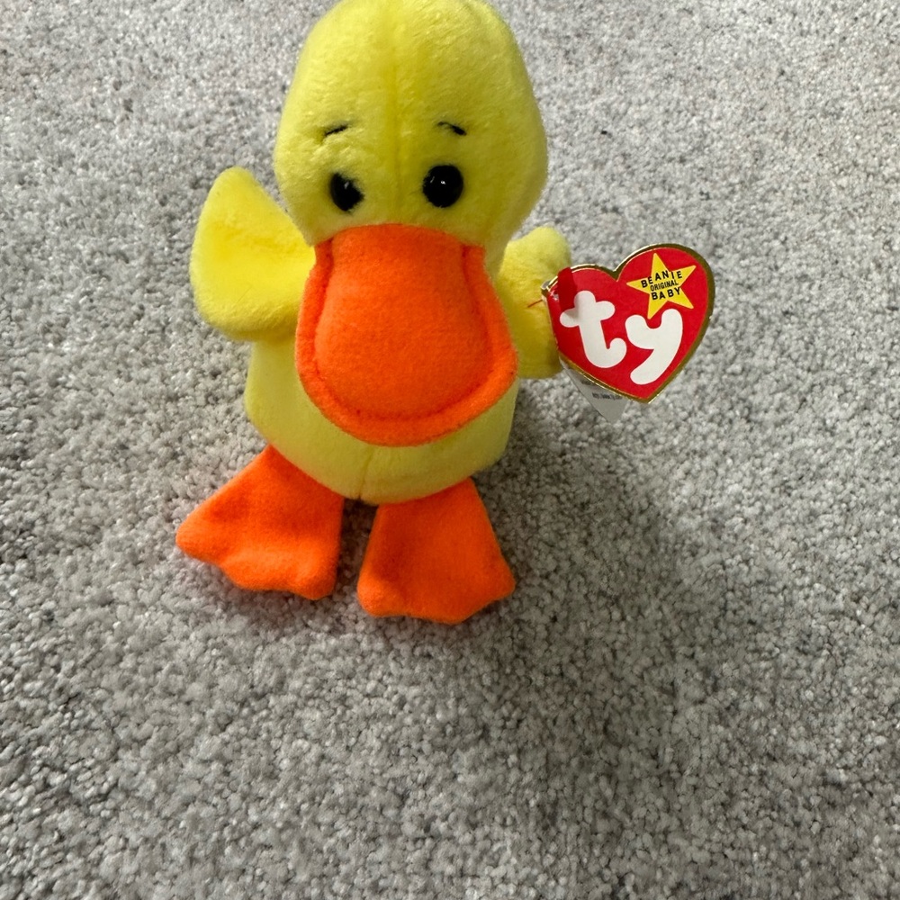 Ty Beanie Baby Yellow Duck Quackers Plush - Rare